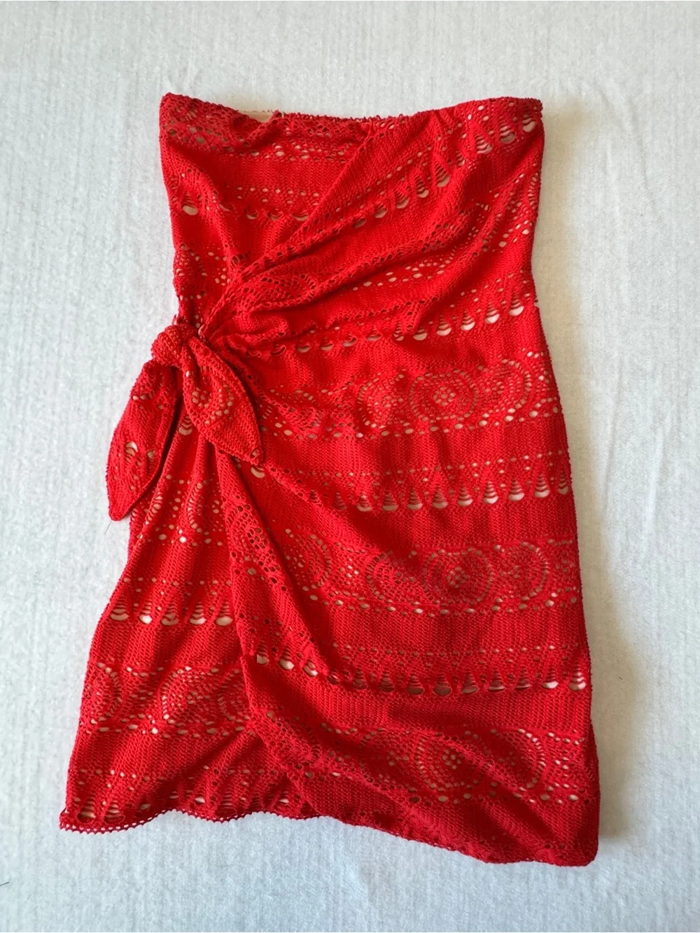 Free People Red Strapless Crochet Tie Detail Mini Dress